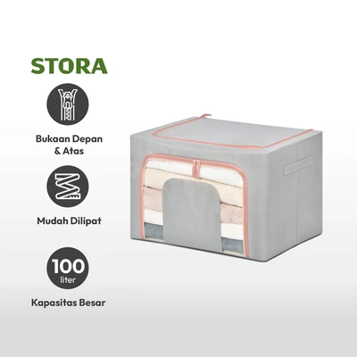 Gambar Stora Kotak Penyimpanan Lipat Ritsleting 60x42x40 cm - Abu-Abu