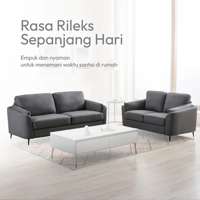 Gambar Informa Lynden Set Sofa Fabric 2 & 3 Seater - Abu-Abu Tua