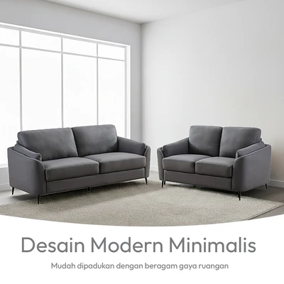 Gambar Informa Lynden Set Sofa Fabric 2 & 3 Seater - Abu-Abu Tua