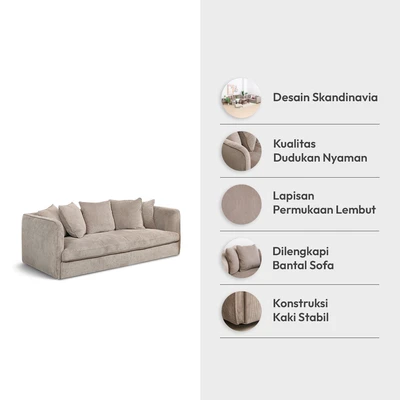 Gambar Nordia Clayton Sofa Fabric 3 Seater - Beige