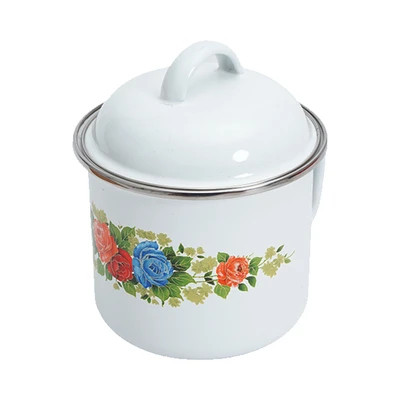 Gambar Kichero Mug Enamel Dengan Tutup Blue Rose 12 cm - Putih