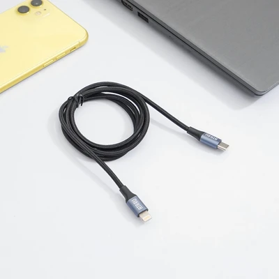 Gambar Ataru Kabel Charger Nylon Braided Type C To Lightning - Abu-abu