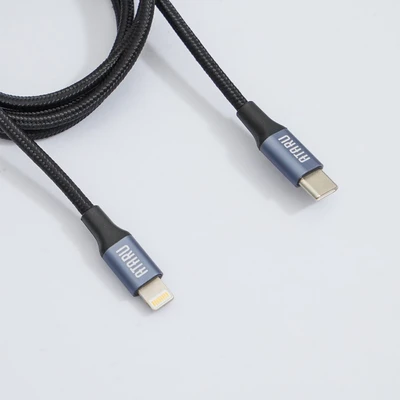 Gambar Ataru Kabel Charger Nylon Braided Type C To Lightning - Abu-abu