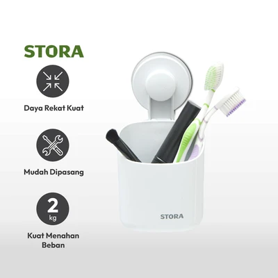 Gambar Stora Tempat Sikat Gigi Dengan Suction Cup - Putih