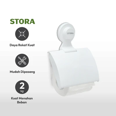 Gambar Stora Holder Tisu Toilet Roll Dengan Tutup - Putih