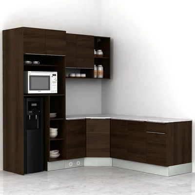Gambar Informa Prescoot Kitchen Set Sudut L No Wall - Cokelat Walnut