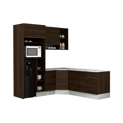 Gambar Informa Prescoot Kitchen Set Sudut L No Wall - Cokelat Walnut