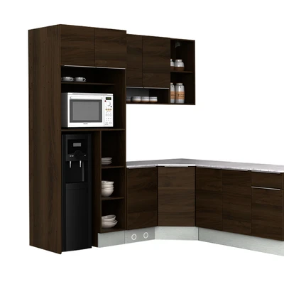 Gambar Informa Prescoot Kitchen Set Sudut L No Wall - Cokelat Walnut