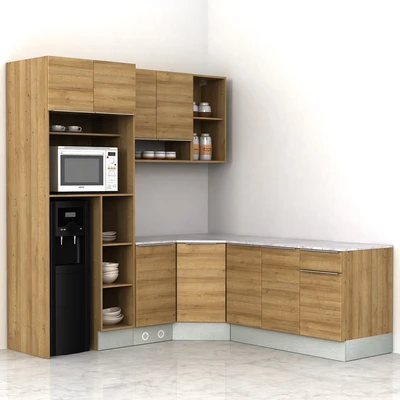 Gambar Informa Prescoot Kitchen Set Sudut L No Wall - Cokelat Oak