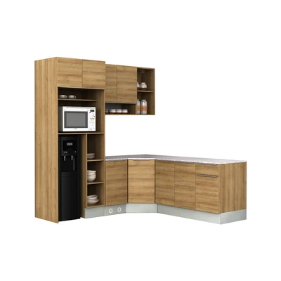 Gambar Informa Prescoot Kitchen Set Sudut L No Wall - Cokelat Oak