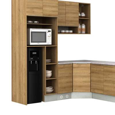 Gambar Informa Prescoot Kitchen Set Sudut L No Wall - Cokelat Oak