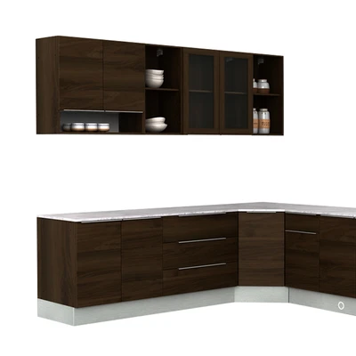 Gambar Informa Prescoot Kitchen Set Sudut - Cokelat Walnut