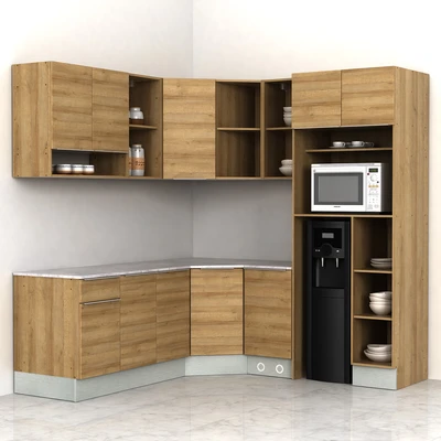 Gambar Informa Prescoot Kitchen Set Sudut L - Cokelat Oak
