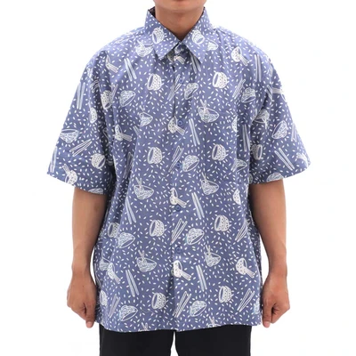 Gambar Pendopo Ukuran M Kemeja Batik Pria Oversize Cap Mangkuk - Biru