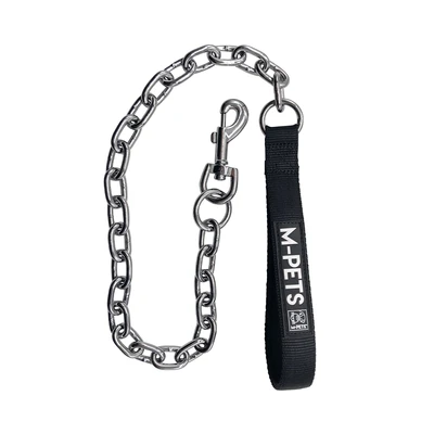 Gambar M-Pets Tali Rantai Anjing Dengan Padded Handle 100 cm - Silver/Hitam