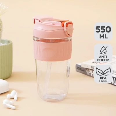 Gambar Ataru Botol Minum Plastik Antislip 550 ml - Pink
