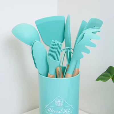 Gambar Kris Set 10 Pcs Peralatan Masak Dengan Holder - Hijau Mint