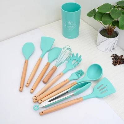 Gambar Kris Set 10 Pcs Peralatan Masak Dengan Holder - Hijau Mint