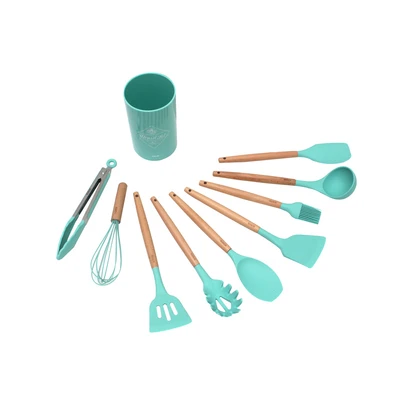 Gambar Kris Set 10 Pcs Peralatan Masak Dengan Holder - Hijau Mint