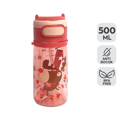 Gambar Okiedog Botol Minum Anak Dengan Sedotan & Strap Freckles Deer 500 Ml - Merah