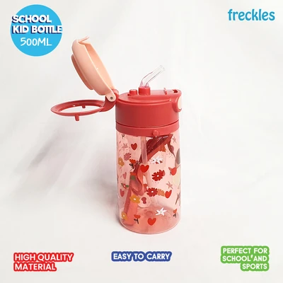 Gambar Okiedog Botol Minum Anak Dengan Sedotan & Strap Freckles Deer 500 Ml - Merah