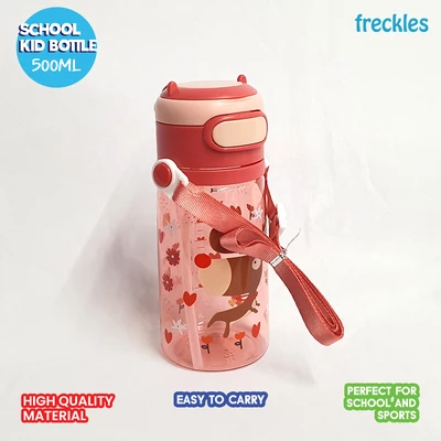 Gambar Okiedog Botol Minum Anak Dengan Sedotan & Strap Freckles Deer 500 Ml - Merah