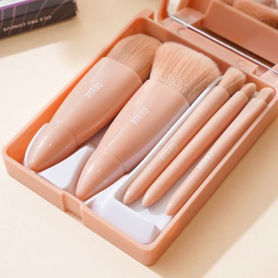 Gambar Ataru Set 5 Pcs Brush Kosmetik Dengan Cermin - Pink