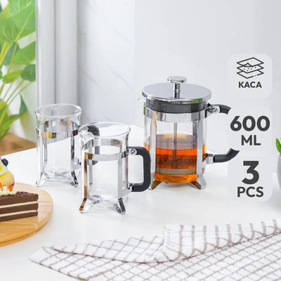 Gambar Delicia Teko Kopi French Press Kaca Dengan Mug 600 ml Set 3 pcs Transparan