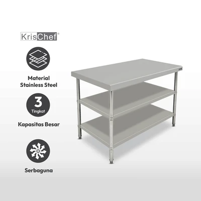 Gambar Kris 120x70 Cm Meja Dapur 3 Tingkat - Silver