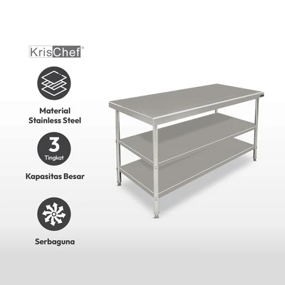 Gambar Kris Meja Dapur 3 Tingkat 150x70 cm - Silver