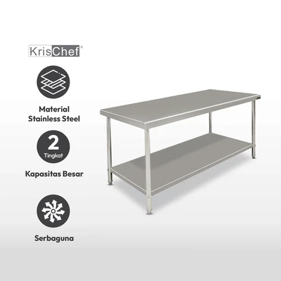 Gambar Kris 180x70 Cm Meja Dapur 2 Tingkat - Silver