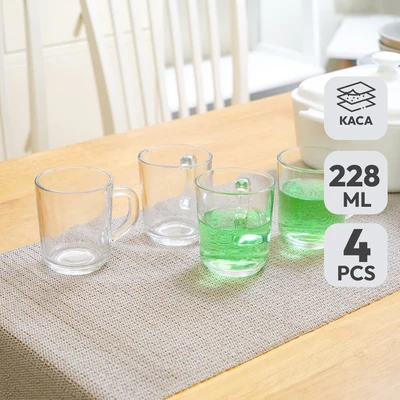Gambar Selma Columbia Gelas Kaca Dengan Handle 228 ml Set 4 Pcs Transparan