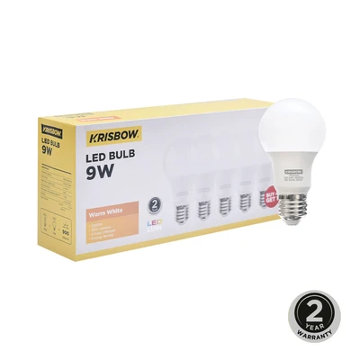 Gambar Krisbow Lumi Bohlam LED 9 Watt 900 Lumen Warm White E27 Set 5 pcs - Kuning