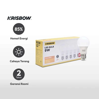 Gambar Krisbow Lumi Bohlam LED 9 Watt 900 Lumen Warm White E27 Set 5 pcs - Kuning