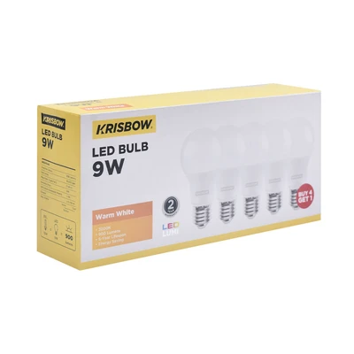 Gambar Krisbow Lumi Bohlam LED 9 Watt 900 Lumen Warm White E27 Set 5 pcs - Kuning