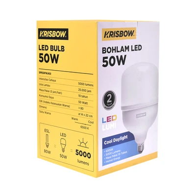 Gambar Krisbow Lumi Bohlam LED High Power 50 Watt 5000 Lumen Cool Daylight E27 - Putih