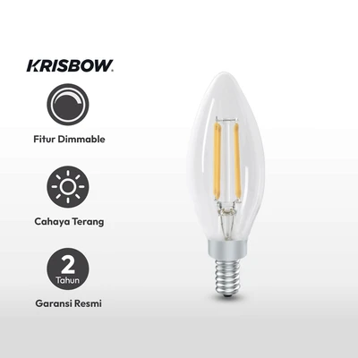 Gambar Krisbow Bohlam LED Filamen Candle 4 Watt 400 Lumen Warm White E14 - Kuning
