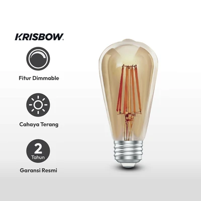 Gambar Krisbow Bohlam LED Filamen Edison 5 Watt 485 Lumen Warm White E27 - Kuning