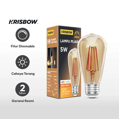 Gambar Krisbow Bohlam LED Filamen Edison 5 Watt 380 Lumen Warm White E27 - Kuning