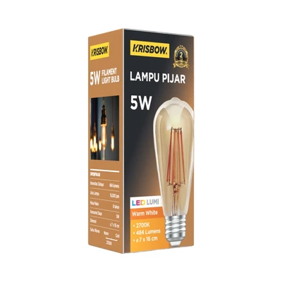 Gambar Krisbow Bohlam LED Filamen Edison 5 Watt 380 Lumen Warm White E27 - Kuning