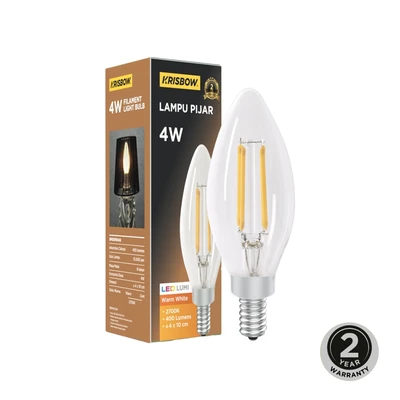Gambar Krisbow Bohlam LED Filamen Candle 4 Watt 330 Lumen Warm White E14 - Kuning