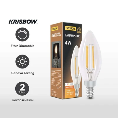 Gambar Krisbow Bohlam LED Filamen Candle 4 Watt 330 Lumen Warm White E14 - Kuning