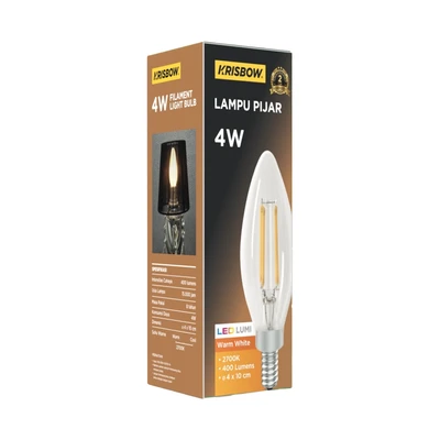 Gambar Krisbow Bohlam LED Filamen Candle 4 Watt 330 Lumen Warm White E14 - Kuning