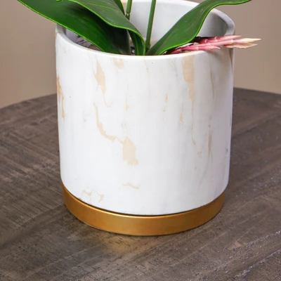 Gambar Informa Pot Tanaman Semen Dengan Saucer Marble 17 cm - Gold