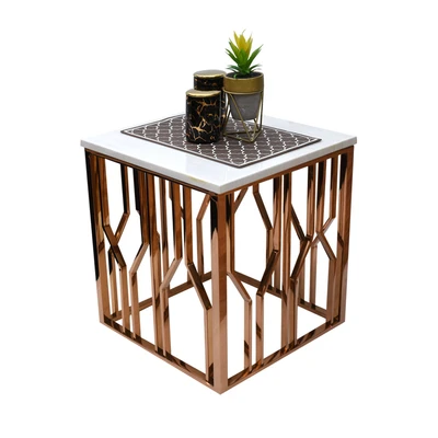 Gambar Informa Fleur Meja Sisi Square - Putih/Rose Gold