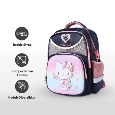 Gambar Hello Kitty Ransel Sekolah Anak Glitter - Biru Tua