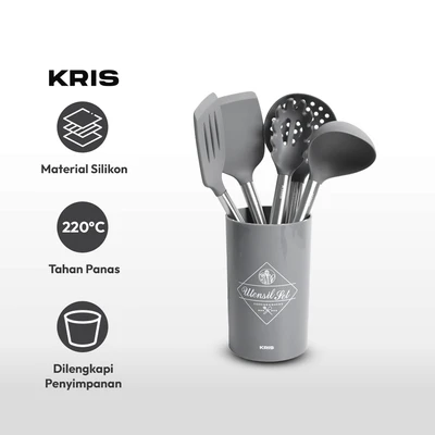 Gambar Kris Set 6 Pcs Peralatan Masak Dengan Holder - Abu-abu