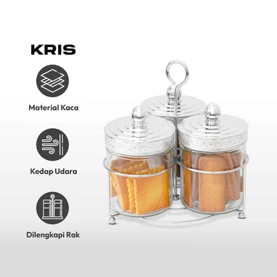 Gambar Kris Set 3 Pcs Stoples Kaca Dengan Rak - Silver