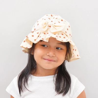 Gambar Ataru Topi Anak Bucket Dengan Ribbon Polkadot - Krem