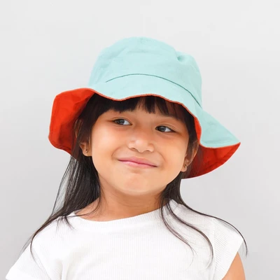 Gambar Ataru Topi Anak Bucket Reversible Button - Biru/Oranye